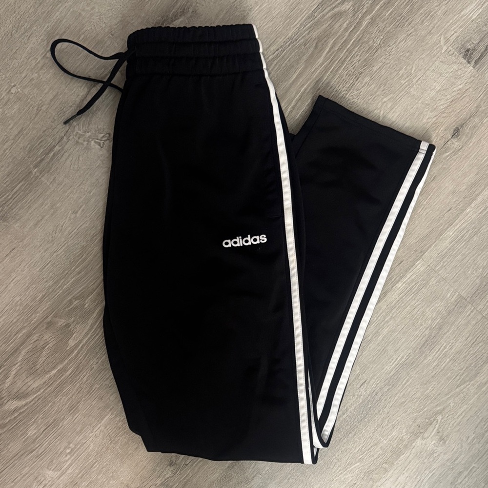 Adidas Black Joggers with White Stripes